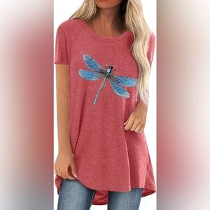 Women's Pink Dragonfly Graphic Top